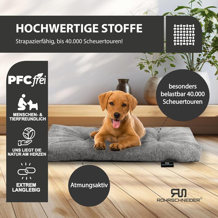 Крісло-лежанка для собак Rohrschneider, Made in EU, з антиковзким покриттям, сірого кольору, розмір 1 (50 x 80 x 7 см), з мискою для корму. Підходить для собак маленьких, середніх та великих порід, а також для котів.