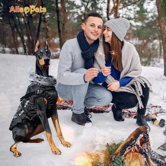 Водонепроникний теплий зимовий одяг для собак ALLSOPETS з світловідбиваючими смугами. Зимова жилетка для собак, теплий одяг для собак (Meteoritgrau, 3XL)