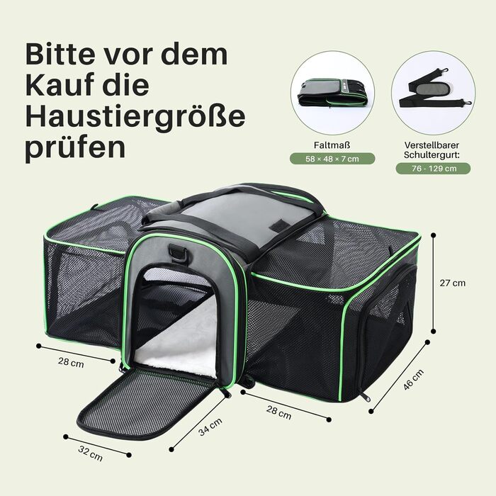 Транспортна переноска для котів та маленьких собак Gardner Pet, складна та розширювана, з регульованим ремінцем, дихаюча, BPA-free, розмір M (Large)