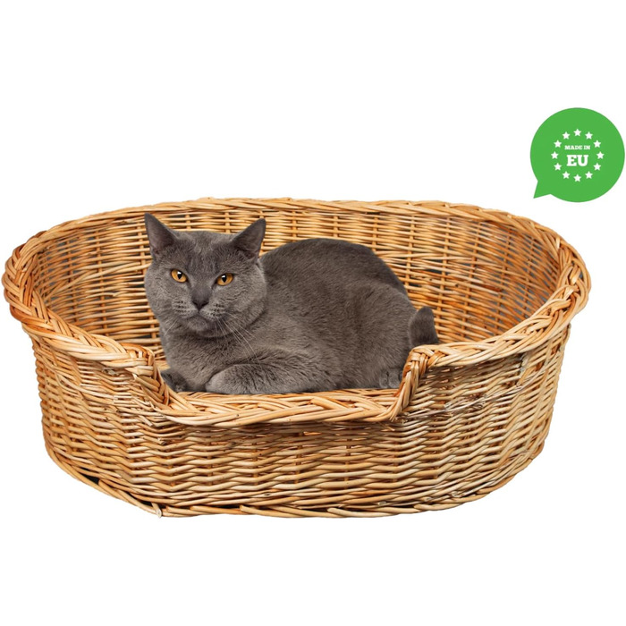 Плетене ліжко для собак та котів з ротангу, 43x28x10/14 см, розмір 75x54x21 см (без подушки)