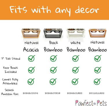 Підставка для мисок для собак Pawfect Pets, 17,8 см, чорна, з 4 сталевими мисками для середніх собак