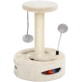 ALLSOPETS Котячий комплекс-башта з сизалем, крутящийся тунель, підвісна іграшка, для маленьких котів, білий