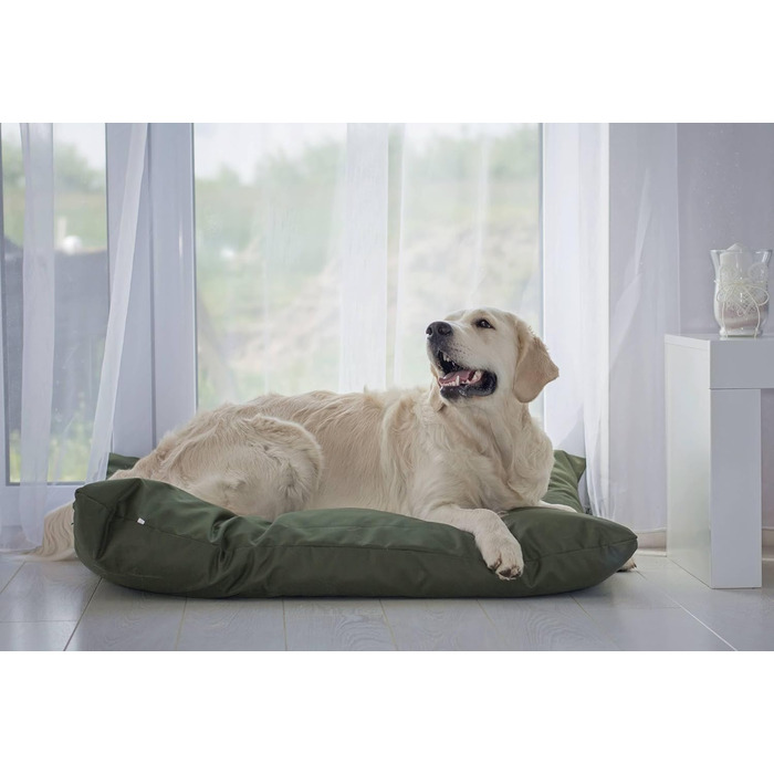 Подушка для собак 4L Textil ZOE, знімний чохол, для великих собак, 100x80 см, темно-зелена, з блискавкою, прана, ортопедичний лежак