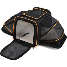 Транспортна сумка для котів та собак PETCUTE, складана переноска для тварин з підкладкою, шлейкою, дихаюча сумка для автопоїздок, чорно-помаранчевий колір