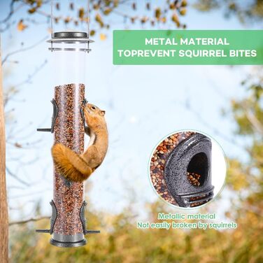 Годівниця для птахів Mixxidea з металевої труби для саду, балкону, 6 портів, сірого кольору