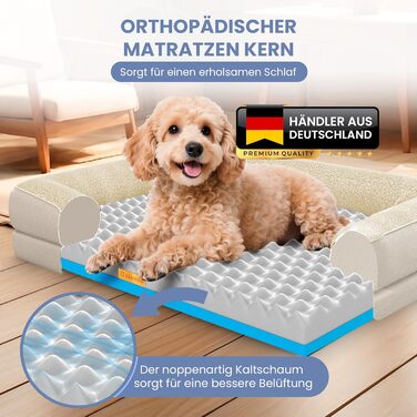 Ортопедичне ліжко для собак ELONEO - великі породи, 122x89x20 см. Корзина для собак з Memory Foam, водовідштовхуючий та пральний килимок, подушка для собак, матрац з м'якою оббивкою (76x51x17 см, кремовий)