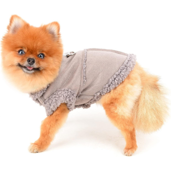 Тепла куртка для собак та котів SMALLLEE_LUCKY_STORE з флісовою підкладкою, зимовий одяг з кільцем D, для маленьких собак, чихуахуа, йоркширських терьєрів, тепла куртка сірого кольору, розмір L