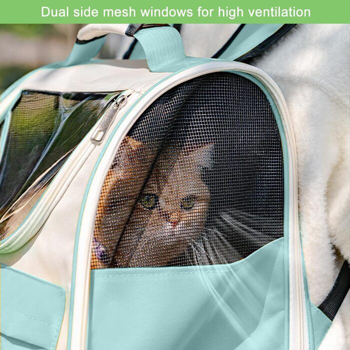 Рюкзак для тварин Surmounty з сіткою, складаний рюкзак для кота/собаки з мискою для подорожей, водонепроникний оксфорд, до 15 кг (зелений)