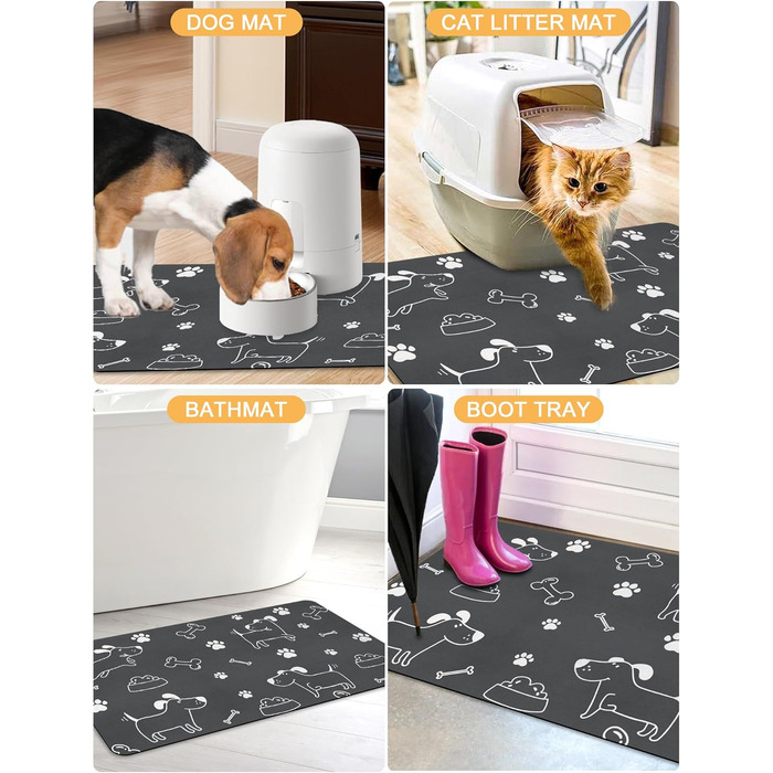 Нековзна килимок-підкладка під миску для собак та котів, сірий, з принтом 'I love my dog', 43 x 75 см