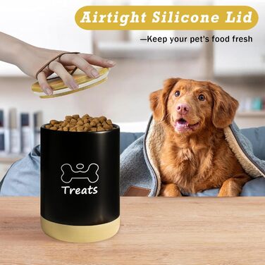 Керамiчна банка для ласощiв для собак, 7.7'x5', з кришкою, бiла. Керамiчна банка для печива для собак, бiла, з кришкою