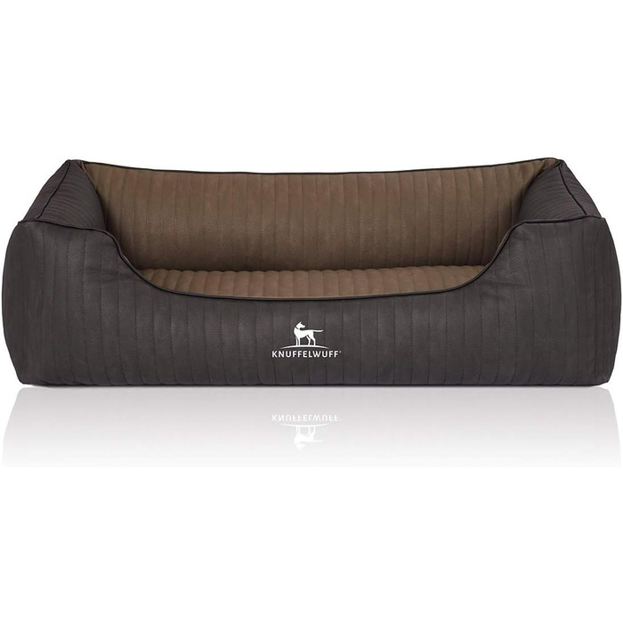 Ортопедичне собаче ліжко Knuffelwuff Outback XXL з лазерного стеганого штучного шкіряного покриття, 120 x 85 см - знімний чохол - легко мити - для великих, середніх та маленьких собак (Чорний/Бежевий, L 120 x W 85 x H 25 см)