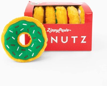 ZippyPaws Плюшеві іграшки для собак Holiday Mini Donutz, набір 6 шт, з пищалками, для малих і середніх порід, святковий подарунок