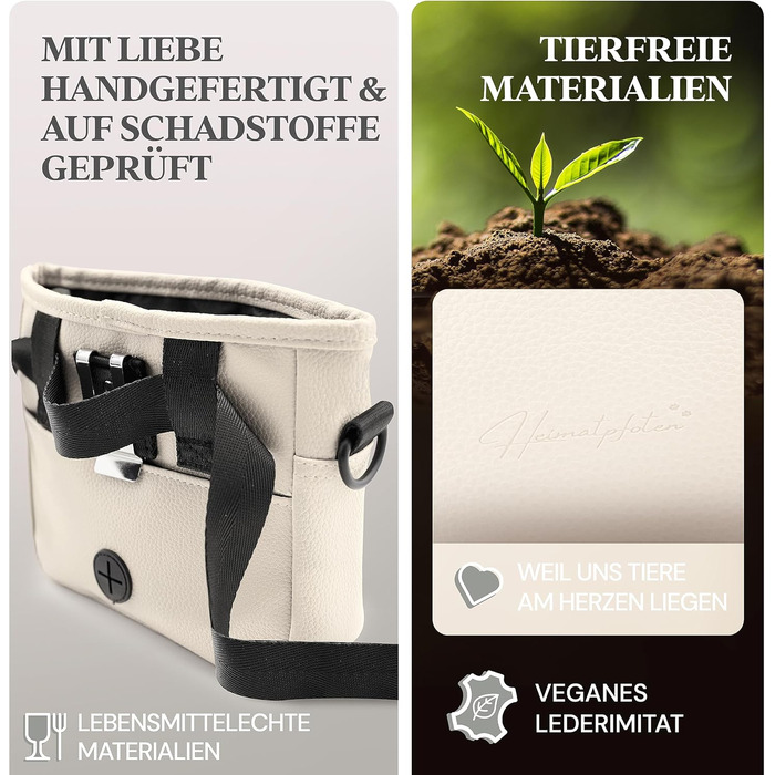 Сумка для ласощів для собак Heimatpfoten® з екошкіри - гайтачка з магнітною застібкою, чорна (S, кремовий)