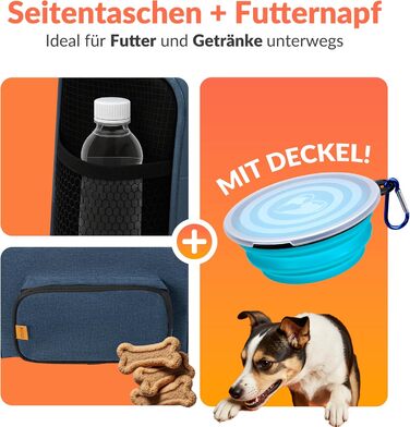 Транспортна переноска для котів CADOCA® до 20 кг, складна, з сонце- та дощовим дахом, плечовим ременем, мискою, дихаюча, комфортна, з обертовим подушечком, для котів та собак, блакитна