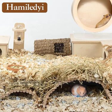 Дерев'яна драбина для кроликів та шиншил з 3 трав'яними килимками Hamiledyi, іграшка для гризунів, тунель/притулок/рампа, роздільник, килимки для кроликів, 26.4x7.9+3 шт.