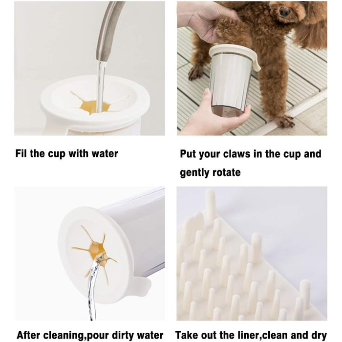 Очисник лап для собак: портативна чаша для миття лап з м'якою силіконовою щіткою, білий