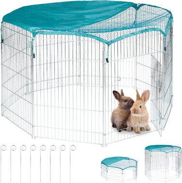 Вольєр для кроликів і морських свинок Relaxdays з сіткою, для вулиці, 92x160x160 см, сріблястий, розмір L