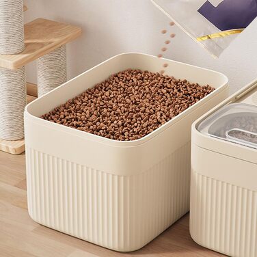 Пластиковий контейнер для корму для собак, 13,6 кг, контейнер для ласощів з лопаткою, великий об'єм, герметичний, складаний, для котячого корму, корм для тварин, зберігає свіжість, бежевий: 36 x 25 см