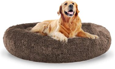 Кругле ліжко для собак та котів, велике, 100 см, коричневе. М'яке, плюшеве ліжко для великих та середніх собак.