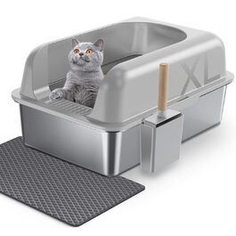 Котлові туалети Gimars XL для котів з нержавіючої сталі, великі, 20л з лотком та килимком, для середніх та великих котів (світло-сірий)