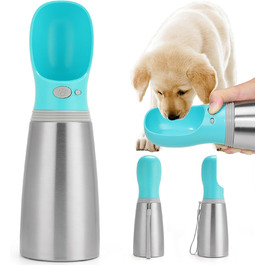 Портативна пляшка для води для собак, 680 мл, нержавіюча сталь, без витоку, диспенсер для води та корму для цуценят, для подорожей, прогулянок, походів та активного відпочинку