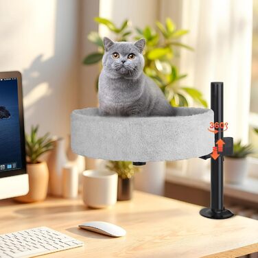 BSWAY ліжко для кота на стіл - без свердління, 360° обертання, регульована висота. Підвищене котяче ліжко над столом. Тримає кошеня/кота близько, робочий простір чистий. Ліжко для кота на стіл (Сірий, XL). Сірий XL