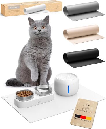 Підкладка під миску для кота Pretty PAW® 60x40 см - неслизька та водовідштовхувальна | Аксесуар для фонтанчика та миски Pretty Paw | Захист підлоги від бруду та води (Білий, Extra Wide)