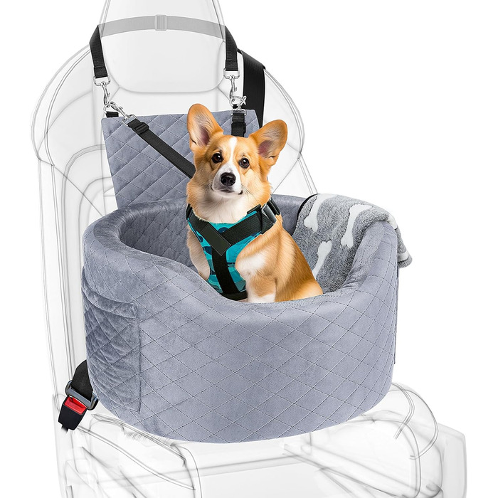 Автокрісло для собак - чорне автокрісло-бустер для маленьких собак з піною Memory Foam 28D, неслизька та вологостійка підкладка, переноска з кишенями для зберігання та ковдрою, сірий 02-Сірий