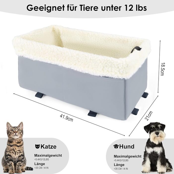 Автокрісло для собак та котів, сіре, до 5.4 кг