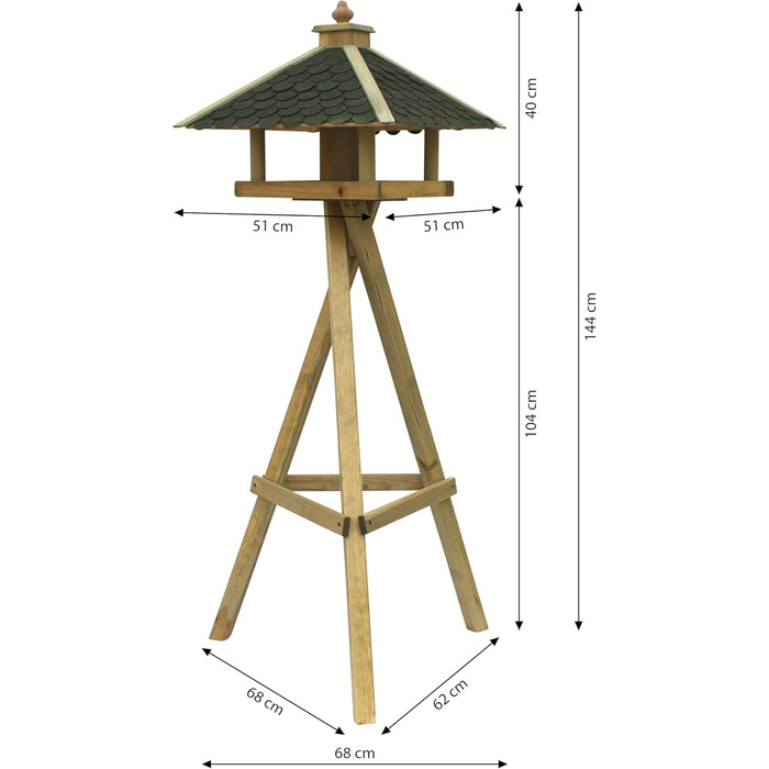 Годівниця для диких птахів Dehner Natura Innsbruck з підставкою Ellmau, 144x68x62 см, дерево/бітум, коричнева/зелена