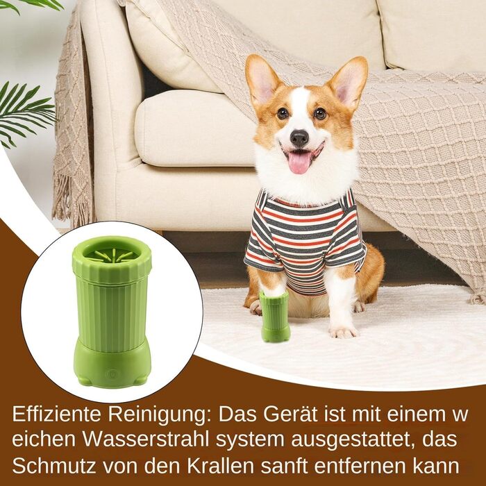 Електричний очищувач лап для собак Ahuuen, мийка для лап | Автоматичний очищувач лап для собак, портативний пристрій для догляду за котами, USB-зарядка, для брудних кігтів (зелений)