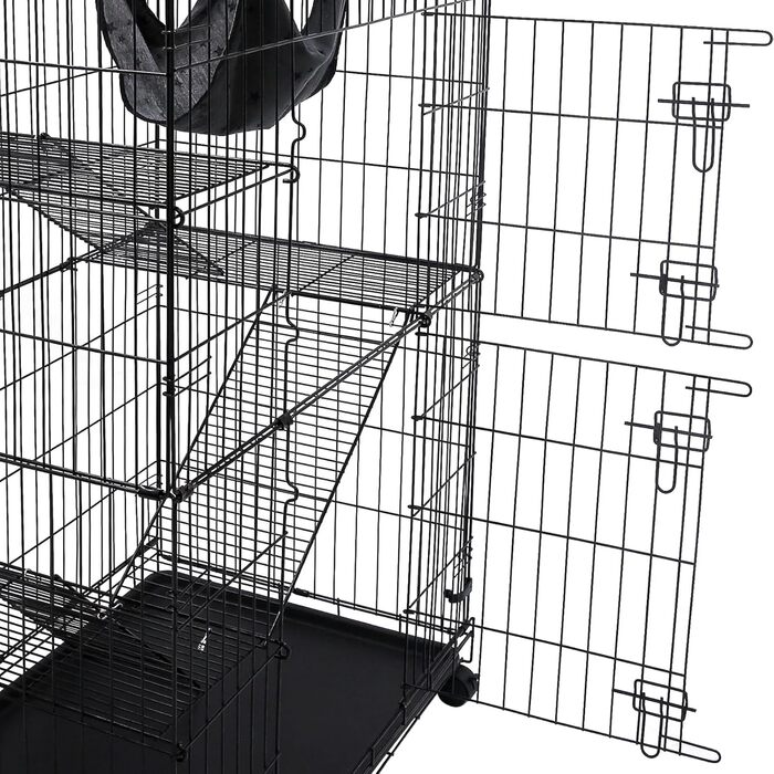 Складаний вольєр для котів та тхорів Homey PET INC з колесами, замком, полицею та гамаком, 76,2 см, чорний