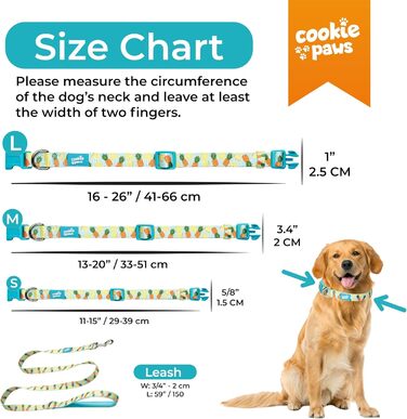 Нашийник і повідець для собак Cookie Paws, неопрений, м’який, з підкладкою, зручний, стильний, міцний, універсальний, з ананасовим принтом, розмір S