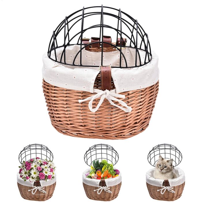 Кошик для собак на велосипед, переноска для тварин з лози, для велосипеда – знімний тримач для собак, велосипедна підставка, утримувач для собак на велосипед