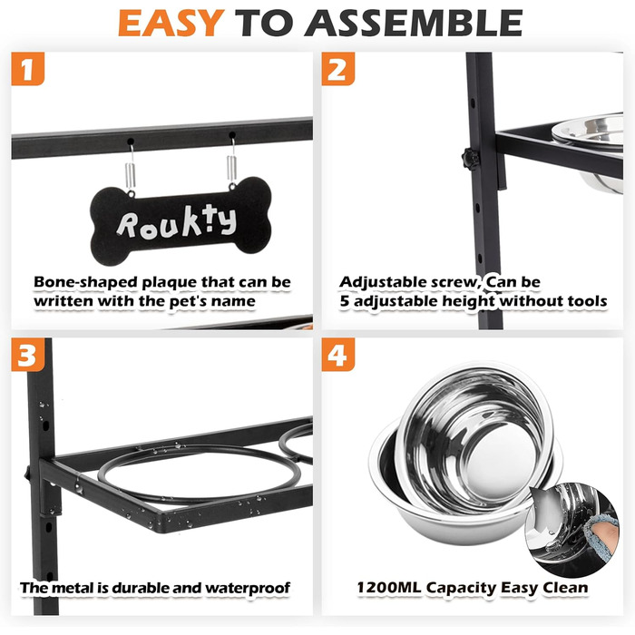 Підвищені годівниці для собак з повільним годуванням, 5 рівнів регулювання, антиковзкий, міцний металевий каркас, непромокальний килимок, стійкі до іржі миски, легко миються, висота: 42 см (для великих собак, сірий)