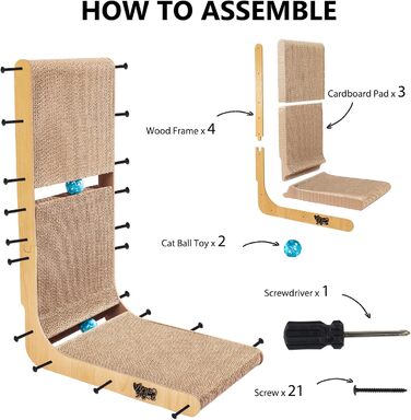 Вертикальний когтетоп для котів L-подібної форми, 23,6 дюйма, кріплення на стіну