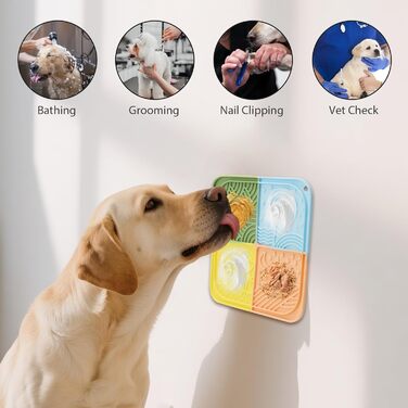 Силіконовий килимок для лизання собак та котів з присосками, багатокольоровий, для повільного годування, зменшує тривогу під час купання та тренувань