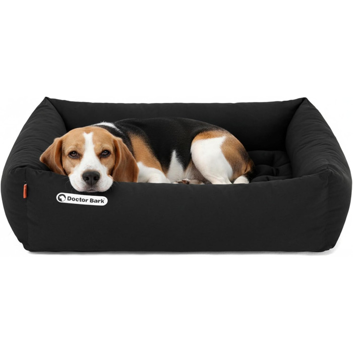 Ортопедичне ліжко для собак Doctor Bark - миється до 95°C, гігієнічне, без запаху, з м'якою подушкою для собак середніх порід (M - 80x70 см, чорний)