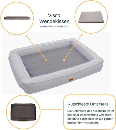 Ортопедичне ліжко для собак Rio, сірого кольору, 100x70x17 см, XL, з Memory Visco-матрацом, нековзне, миється, для великих собак до 35 кг