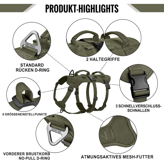 Шлейка для собак OneTigris T-Bone тактична, зелена, M (14-27 кг) - для полювання, прогулянок, тренувань