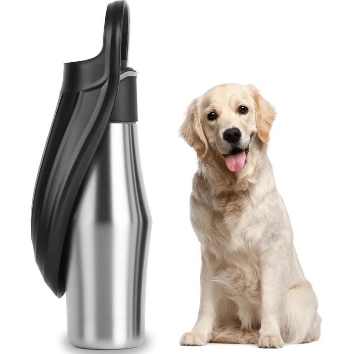 Водяна пляшка для собак на прогулянці - витокозахисна, з нержавіючої сталі, подвійні стінки, вакуумна ізоляція, 750 мл (Чорний)