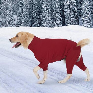 Теплий зимовий костюм для собак, флісовий пуловер з ніжками, м'яка тепла сорочка для собак маленьких та середніх порід, теплий халат для собак, флісова піжама (L, Червоний)