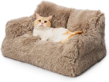 MEWOOFUN стильне котяче ліжко-диван, плюшевий лежак 76x45 см для великих котів та малих собак, знімний і придатний для прання, коричневий