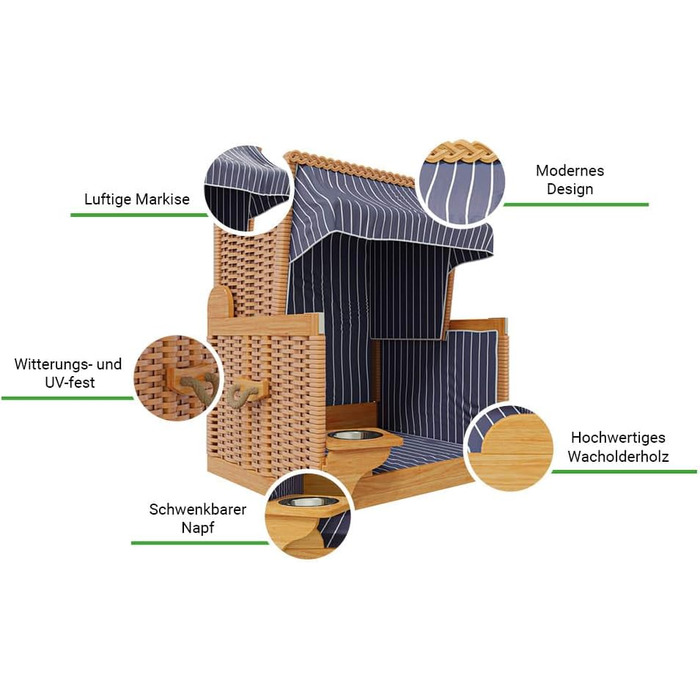 Клітка-лежанка для собак Outgarden з дерева, з водою/мискою та захисним чохлом, чорна з синьо-білими вставками, для малих собак