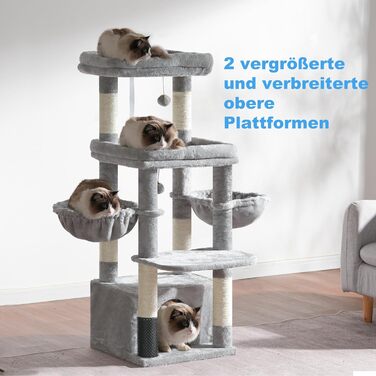 Котячий будиночок Hey-brother Kratzbaum для великих котів та Мейн-кунів, багатоярусний, стабільний, з 2 платформами, 2 будиночками, великою печерею, гребінкою, сірий EMPJ070W