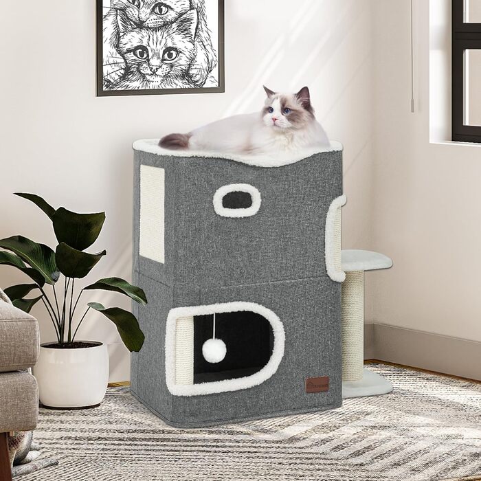 Будинок для котів YITAHOME, котяче ліжко, когтеточка, котяча нора для дому, багатофункціональні меблі для котів, сірий