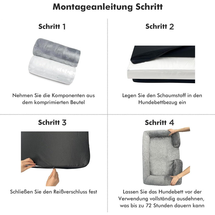 Ортопедичне ліжко для собак ZURMATRADE з піною з пам'яті – миється, нековзне та зручне – для великих та маленьких собак – сірого кольору, видалення шерсті XL (107x81,5x16,5 см)