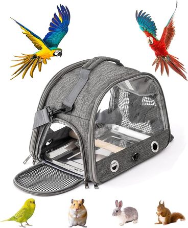 Переносна клітка для птахів Glenmi з підставкою та легкою для очищення підкладкою (сірий колір)