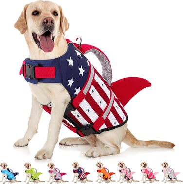 Жилет для плавання для собак AOFITEE, модель 'Акула', великий розмір, висока якість, з ручкою для порятунку та світловідбиваючими смугами, для купання та катання на човні, блакитний, розмір X-Small, блакитна зірка