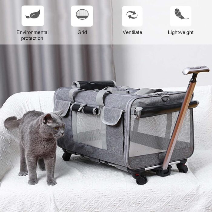 Трансформер-переноска для тварин на колесах, переноска для собак та котів, блакитна, з телескопічною ручкою, для подорожей